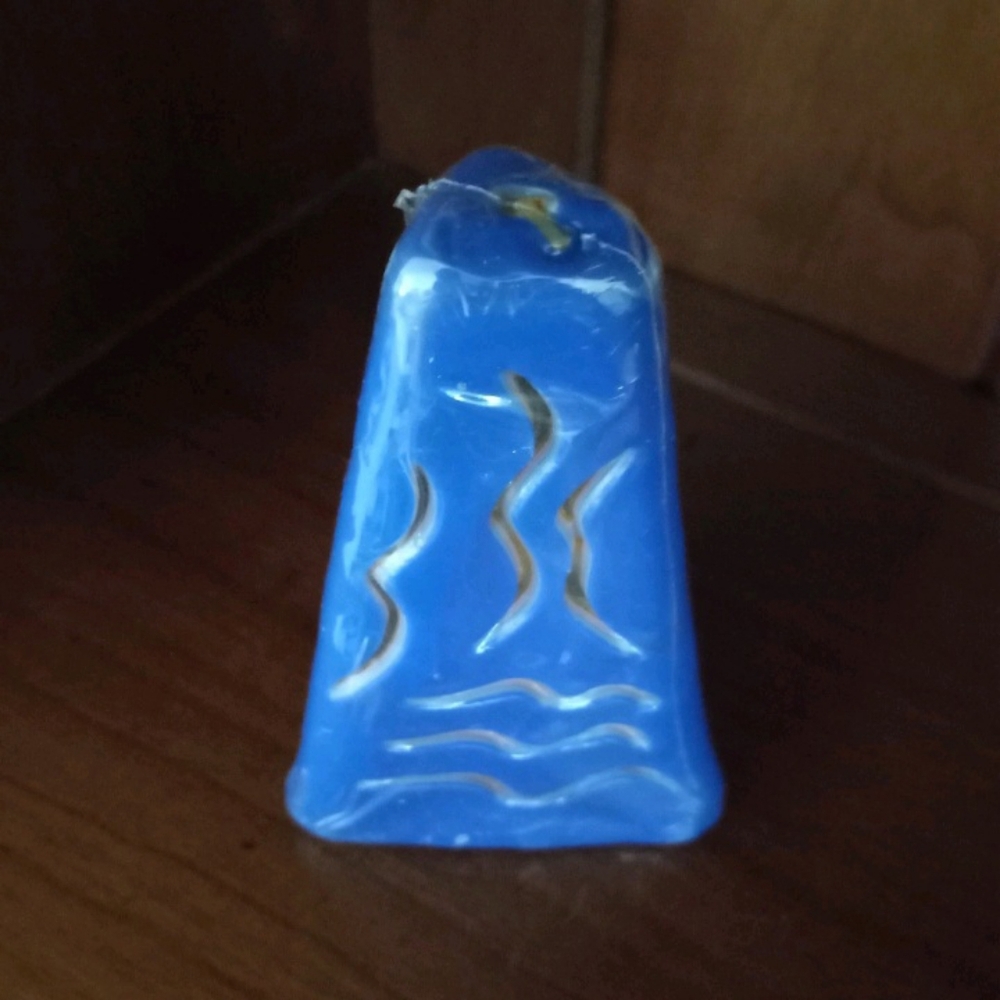 Royal Blue Carved Wax Pyramid Novelty Pillar Candle